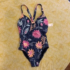 Plunge neckline flora swimsuit